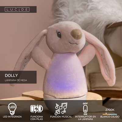 Lucide DOLLY - Lámpara de mesa Infantil - Batería/pilas - LED - 1x3W 2700K - Con función de música - Rosa